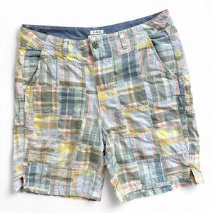 L.L. BEAN Vintage Patchwork Plaid Madras Bermuda Shorts Retro Coastal Preppy 10